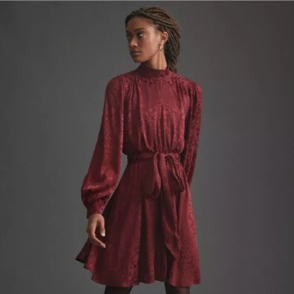 Anthropologie Dresses & Skirts - Anthropologie  Jacquard Mini Dress  XLarge  wine nwt animal print